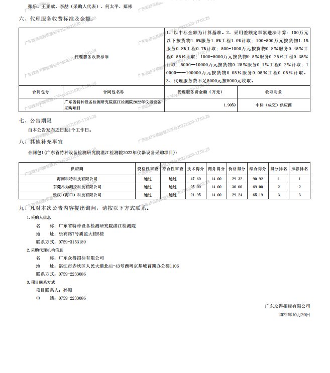 2022年湛江檢測院檢驗檢測儀器設備采購項目【項目編號：ZDZJ22-Z21134】中標公告(圖2)