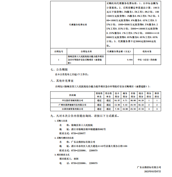 徐聞縣第三人民醫(yī)院綜合能力提升項目急診科等醫(yī)療設(shè)備采購項目（血管造影）【項目編號： ZDZJ22-Z21147】中標(biāo)公告(圖2)