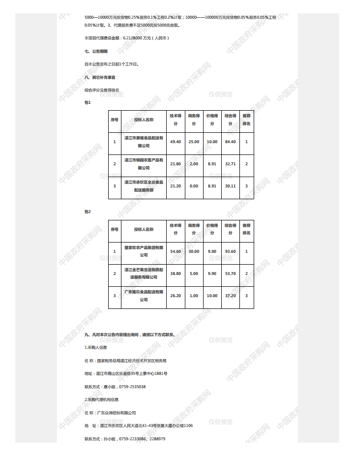 國家稅務(wù)總局湛江經(jīng)濟(jì)技術(shù)開發(fā)區(qū)稅務(wù)局機關(guān)食堂2023年-2025年度食材配送服務(wù) 采購項目【項目編號：ZDZJ23-Z21006】中標(biāo)公告(圖2)