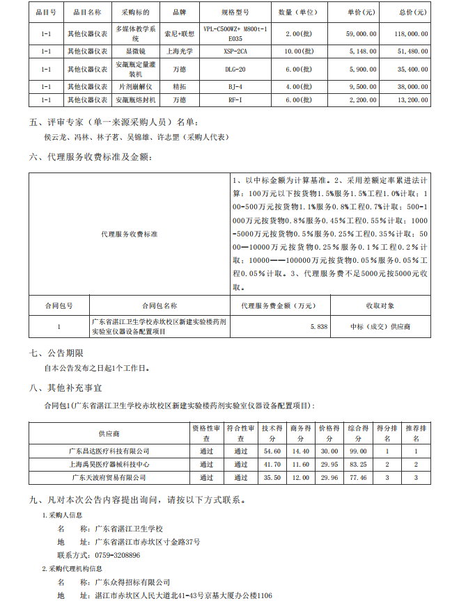 廣東省湛江衛(wèi)生學校赤坎校區(qū)新建實驗樓藥劑實驗室儀器設備配置項目【項目 編號：ZDZJ23-Z05015】結果公告(圖9)